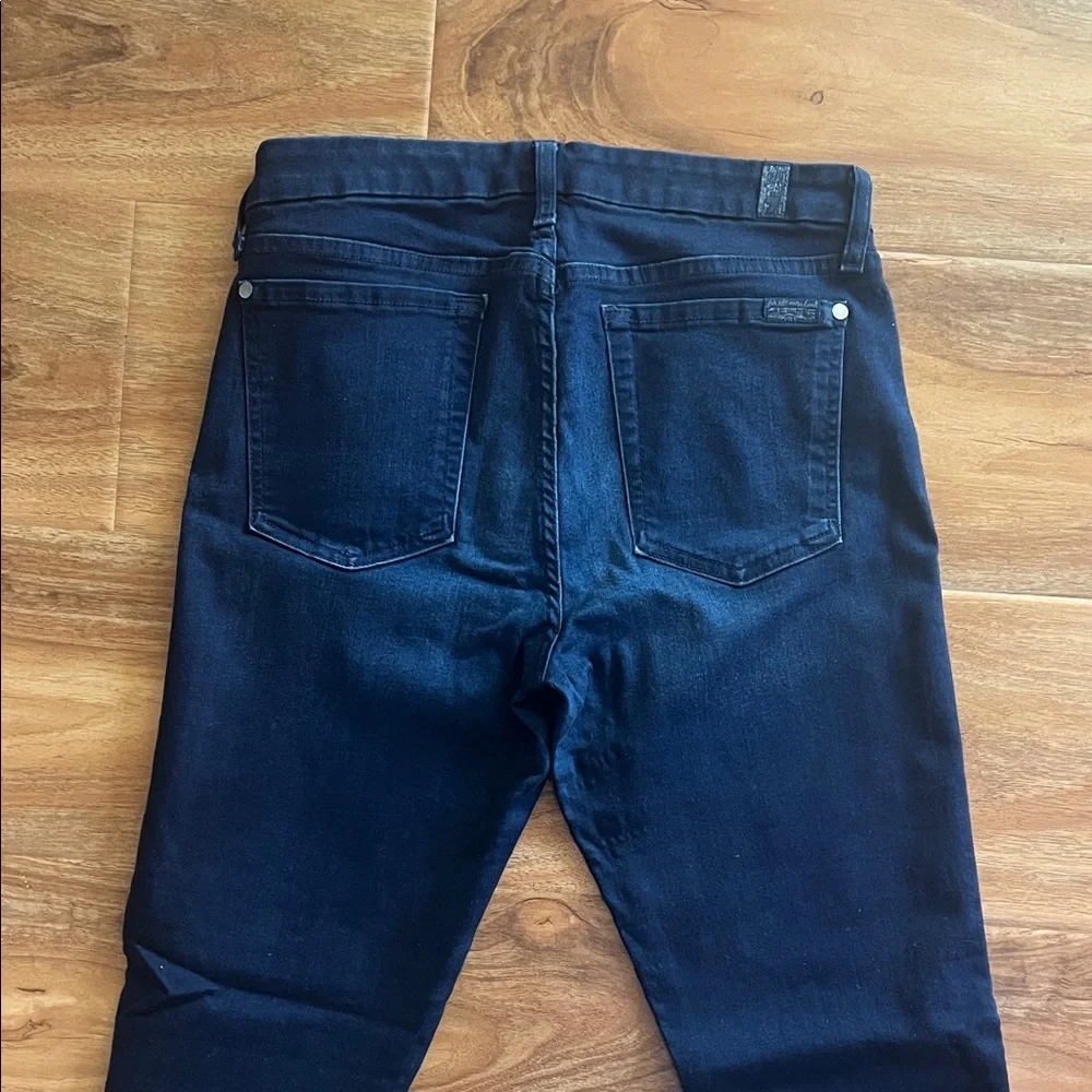 7 For All Mankind the Mid Rise Skinny Jeans Dark Blue.